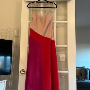 Color block pink silk cocktail dress.
